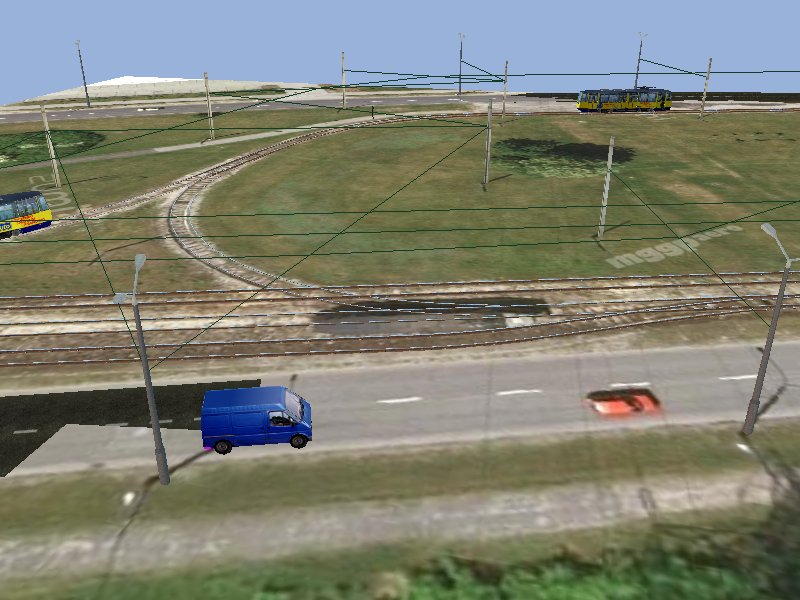 MaSzyna: widok z g�ry na p�tl� tramwajow� i ulic�